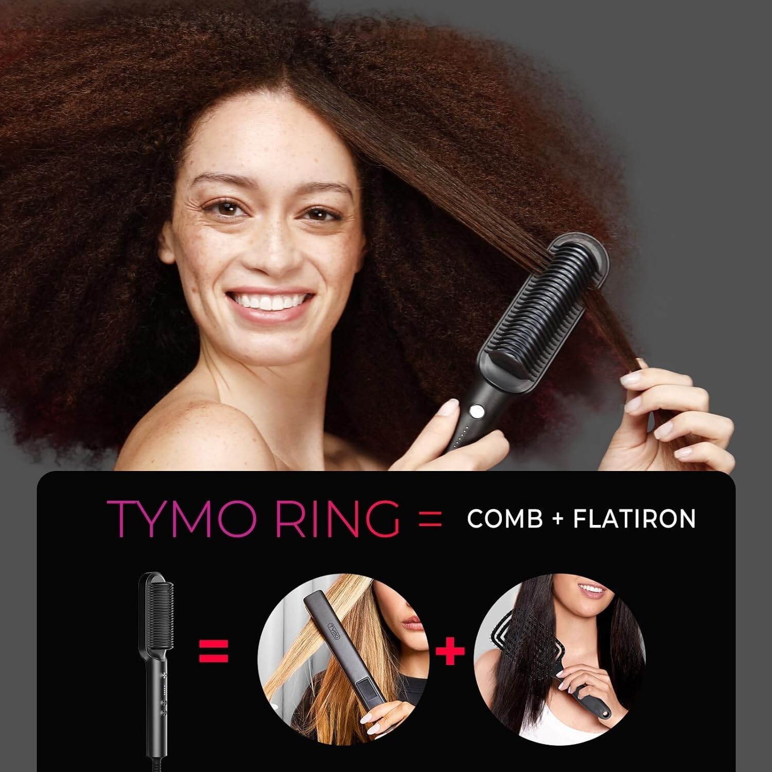 Hair Straightener Brush - Comb & Flat Iron in One, 5 Heat Settings 