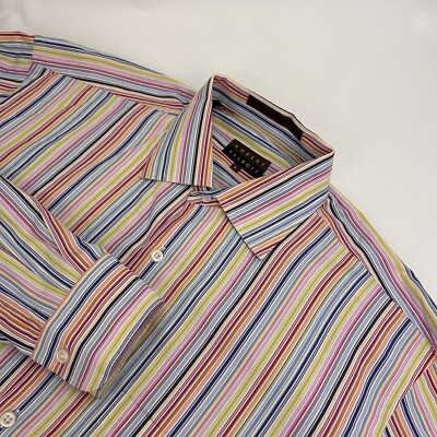 Robert Talbott Men's Multi Color Striped Cotton Long Sleeve Button Down Shirt L