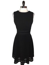 NEW CALVIN KLEIN Size 8 A-Line Dress Black Sleeveless Stretch Knit Knee Length