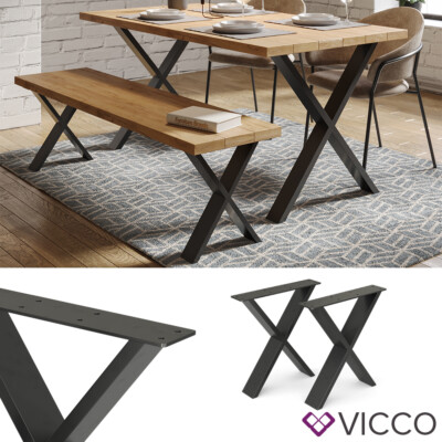 Tischkufen Tischbeine Tischgestell Couchtisch Möbelfüße X-Form 42cm Loft Vicco
