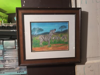 18x16 African Zebra Painting Signed By J.E. Martin