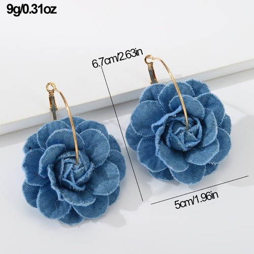 Denims Jeans blaue Stoff ohrringe Ornament Blumen ohrringe - Picture 2 of 15