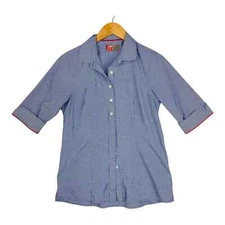 Chick-Fil-A Women’s Blue White Checkered Team Member Button Up Blouse SizeMedium