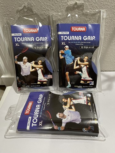 Tourna XL Dry Feel Grip In Light Blue Color ( 10 Grips On Roll). 3 Packs