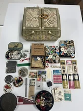 Vintage 1970’s Retro Large Woven Sewing Basket ~ Vintage Seeing And Buttons FULL