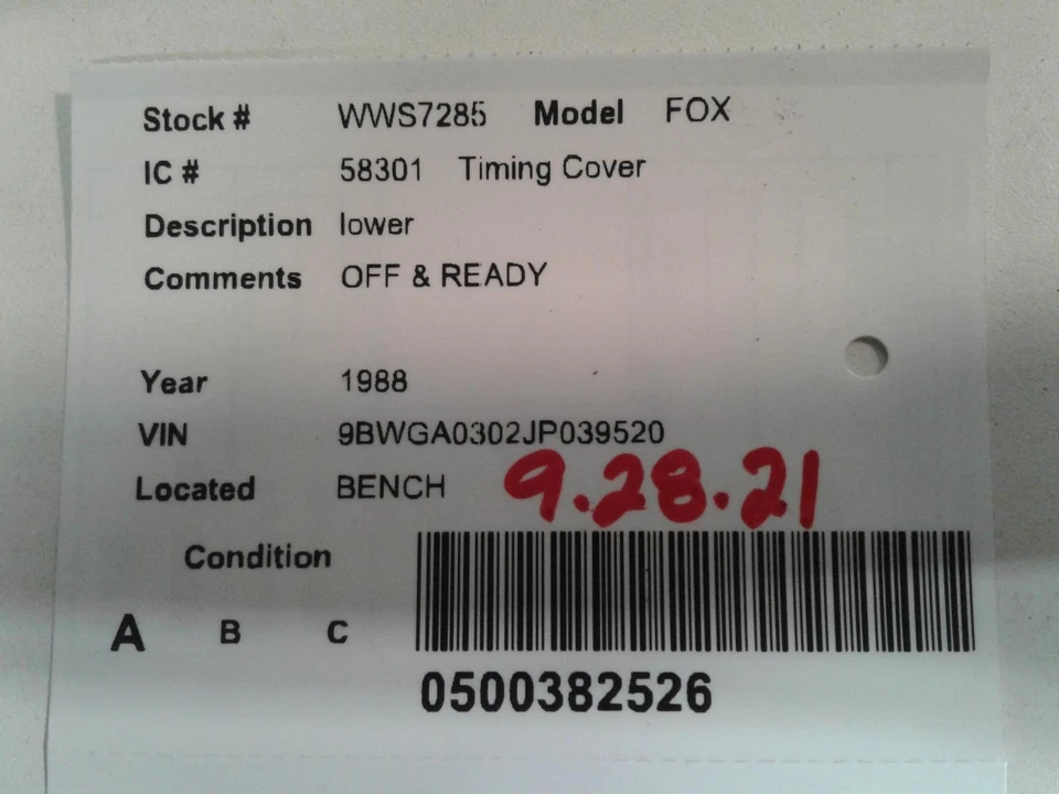 Used Lower Engine Timing Cover fits: 1988 Volkswagen Fox lower Lower Grade A Foto 3 de 4