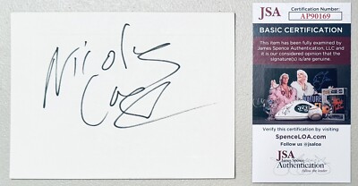 Nicholas Cage Signed Autographed 4.5 x 6 Card JSA Certified The