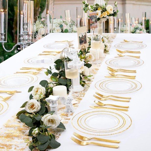 300PCS Gold Hammered Plastic Silverware - Heavy Duty Plastic Cutlery ... - Picture 7 of 8
