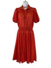 Young Edwardian By Arpeja Dress Red White Polka Dot Flare Collar Button Short