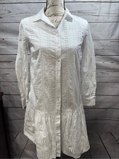 Draper James White Eyelet Cotton Shirt Dress Tunic Button Down Size 0