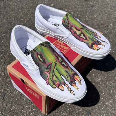 White Slip on Vans shoes with Zombie feet design