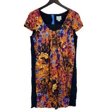 Maeve Anthropologie (S) Silk Floral Cap Sleeve Shift Mini Dress Orange Black