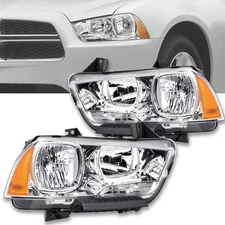For 2011-2014 Dodge Charger Halogen Headlights Headlamps Assembly Black/Chrome