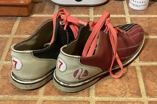 Linds Black Red White Rental Bowling Shoes Men's Sz 7 Lace Up - Afbeelding 2 van 5