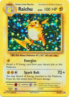 PSA10 ライチュウ 旧裏 26 1996 Raichu 1x Raichu - 36/108 - Holo Rare Lightly Played Pokemon XY
