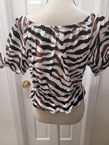 J CREW DAMEN ZEBRA PRINT, PUFFÄRMEL FRÜHLING OBERTEIL SCHÖSSCHEN BLUSE Gr. L Neu mit Etikett - Bild 7 von 8
