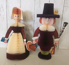 Thanksgiving Pilgrim Lot 2 Danish Honeycomb Table Centerpiece Place Holder Large