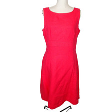 Talbots 100% Linen Sheath Dress Size 14 Pink/red Sleeveless Knee Length