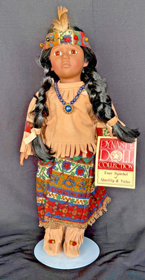 Vintage Dynasty Doll Collection 15'' Indianer Porzellan Puppe mit Ständer Etikett China