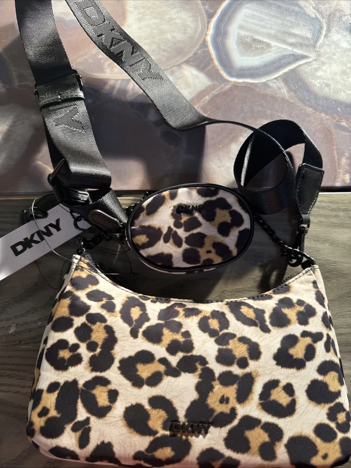 DKNY Cairo MD Leopard Print Pouchette Crossbody Bag with Oval Coin Purse NWT - Image 2 of 4