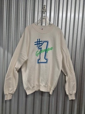 Vintage Jerzees #1 Grampa Sweatshirt 90s Retro Pullover Weiß Größe XL