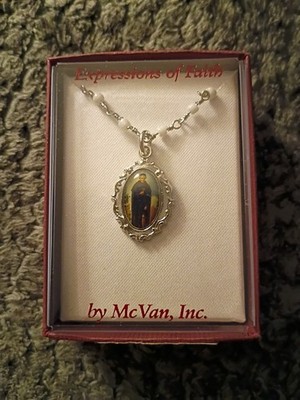 McVan Expressions of Faith Necklace- St Peregrine- Silver Tone, Color Photo- NIB