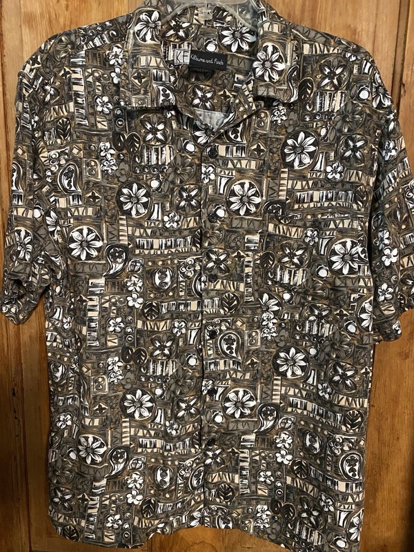 KILBURNE AND FINCH Shirt Button Down Short Sleeve Aztec Brown Rayon Mens Med.