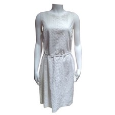 Talbots White Cotton Eyelet Lace Sleeveless Belted Sheath Dress Womens Size 12