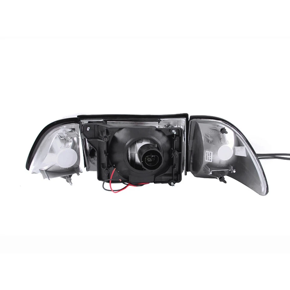 Conjunto de faróis de cristal lente transparente cromada com luzes de canto para 1987-93 Ford Mustang - Imagem 2 de 3