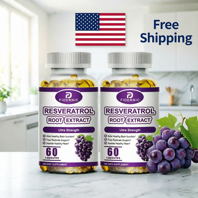 2 Bottles Resveratrol Root Extract 60 Caps - Ultra Strength Antioxidant Support