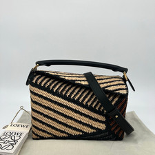 Loewe Small Puzzle Edge Bag in Raffia and Calfskin Leather