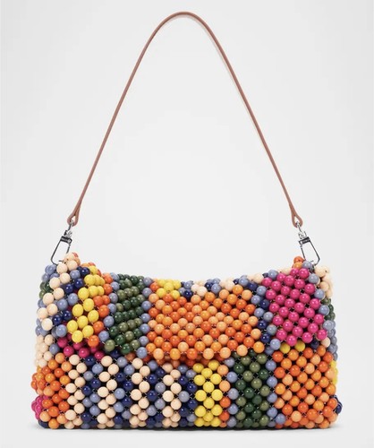 NWT STAUD BEADED TIMMY SHOULDER BAG MULTI BAYADERE STRIPE CONVERTIBLE $350