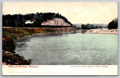 Postcard View at Glencoe Missouri Pacific R.R. Locomotive Train on Tracks *443