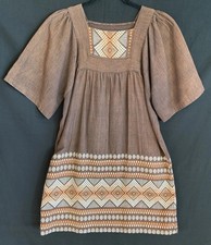 Vintage 1970s Paulina  s Embroidered Bohemian Mexican Dress; 100 Cotton - M