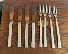 4 X DESSERT KNIFES 4 X DESSERT FORKS VINERS  Studio Stainless Steel Bark Cutlery