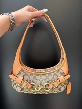Coach Belted Ergo 26 Hobo Shoulder Bag Signature Jacquard Khaki Light Peach Leat