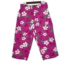 Caribbean Joe Womens Pink Floral Tropical Hawaiian Wide Leg Crop Pants Sz Large