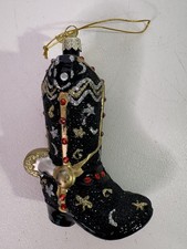 Kurt Adler Noble Gems Christmas Ornament Cowboy Boot Black 4"L