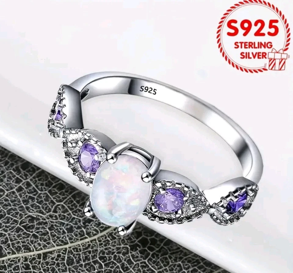 Anillo de piedras preciosas de ópalo joyería púrpura NUEVO envío gratuito TALLA 9 Foto 2 de 3