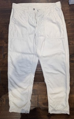 Drake s Ecru Cotton-Linen Herringbone Fatigue Trouser 34
