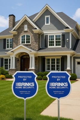 2 New Brinks Security Yard Signs Blue Safe Home