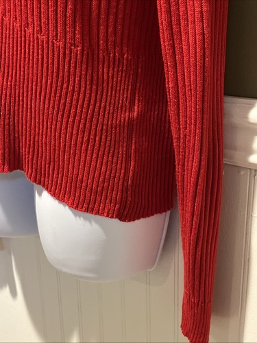 Cardigan pull grand vintage Saks Fifth Avenue soie rouge col V classique - Photo 6 sur 11