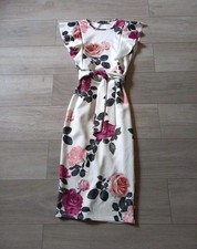 PrettyLittleThing Ivory Floral Pencil Dress Wiggle Stretch Occasion Party UK10