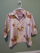 Vintage Thai Silk Floral Pink And White Striped Blazer 100 Silk Size 42