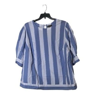 Selection by Ulla Popken Blue and White Short Sleeve Cotton Shirt - Size 24/26