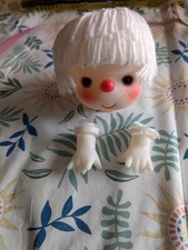 Vintage Darice Doll Head with Hands 4" Craft White Clown Face White Yarn Hair