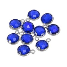 Crystal Birthstone Charm 9mm Dia September Pendant Drop Beads Dark Blue 10Pcs