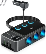 8 in 1 Cigarette Lighter Splitter, 120W Car Charger Adapter with PD 30W Type-C &