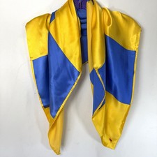 Vintage Ralph Lauren 30-31" Silk Square Scarf Yellow Blue Squares Design Classy