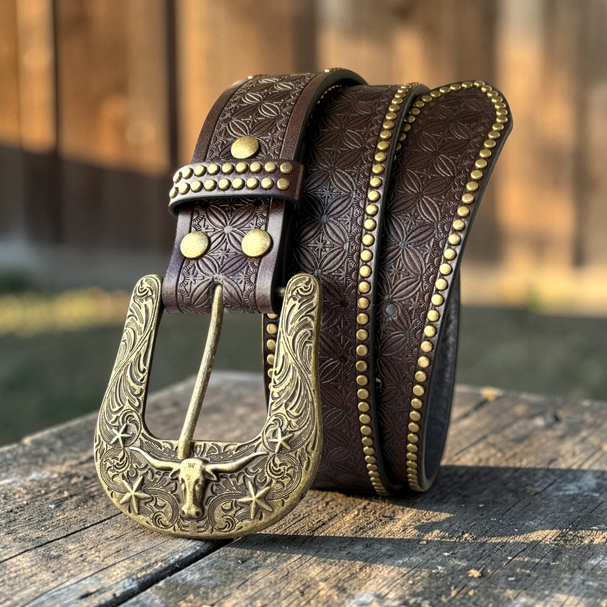 Men's Western Cowboy Vegan Leather Belt Wide 1.5